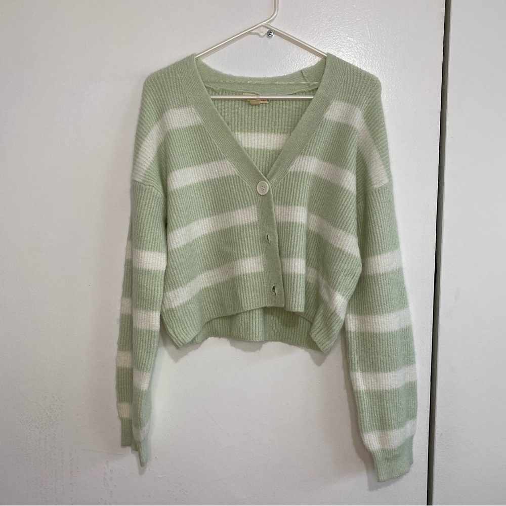 Green and White Striped Women's Sweater